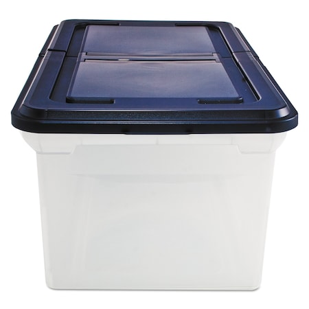 Innovative Storage Designs File Boxes, Plastic, 23.25" W, 14.25" D, 10.63" H, Detachable Hinged Lid Closure, Clear/Navy 55797